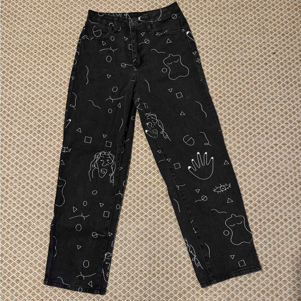 Black Graphic Print Jeans